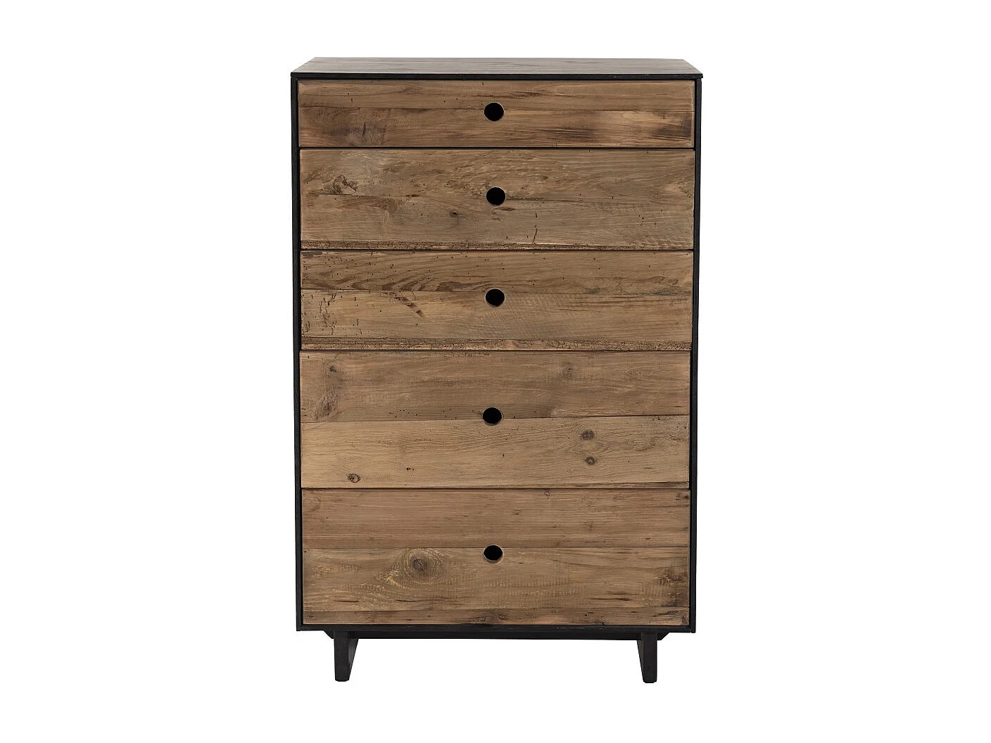 DANDY - Meuble chiffonnier 5 tiroirs bois Pin recyclé naturel et noir