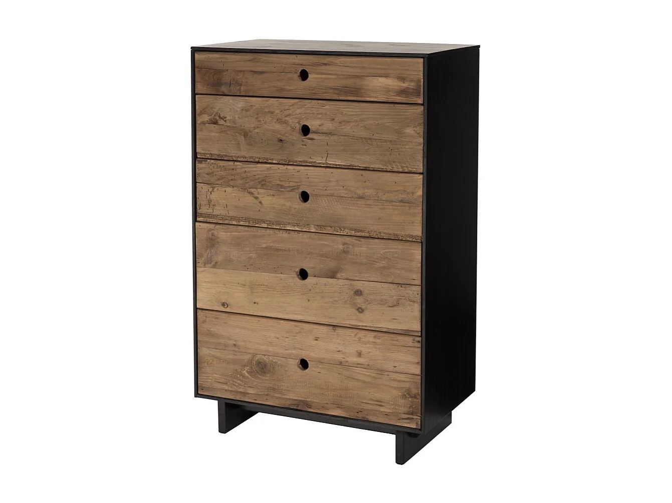 DANDY - Meuble chiffonnier 5 tiroirs bois Pin recyclé naturel et noir