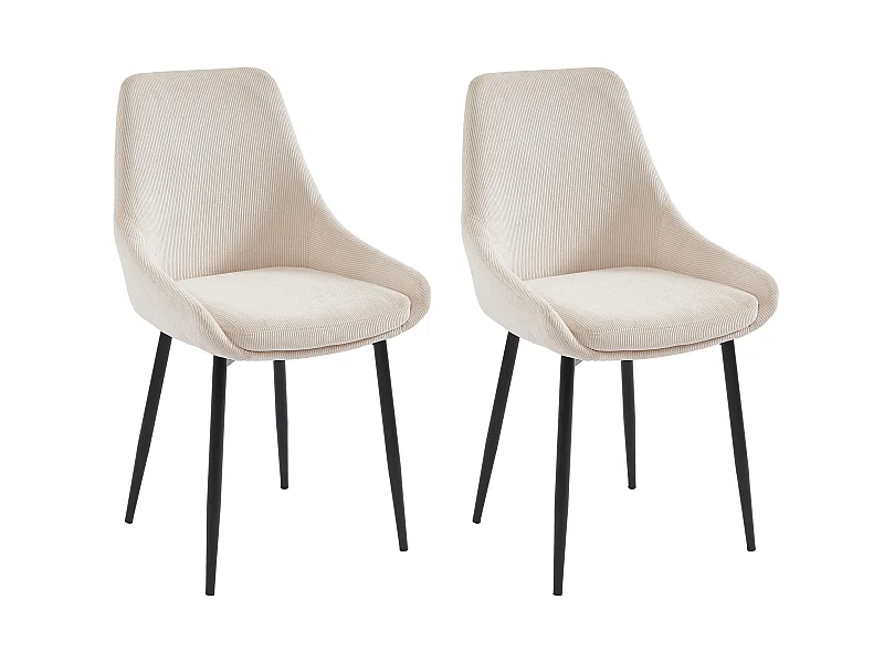 Lot de 2 chaises en velours côtelé et métal - Crème - MASURIE
