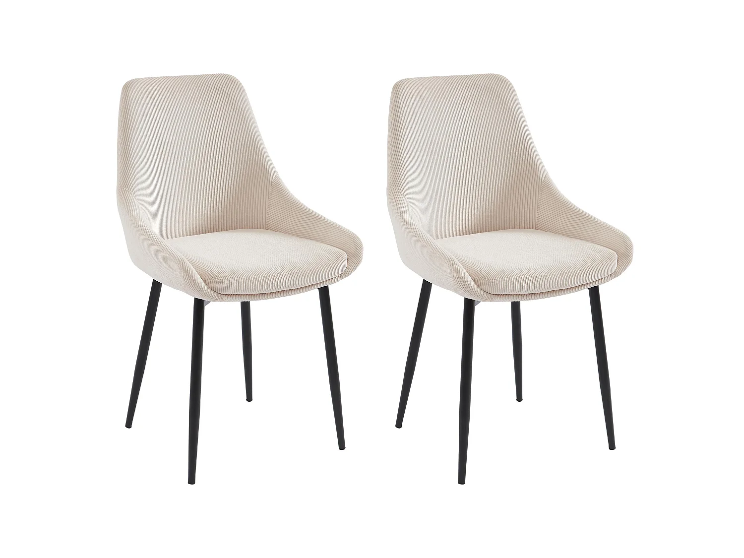 Juego de 2 sillas de terciopelo de canalé y metal - Crema - MASURIE