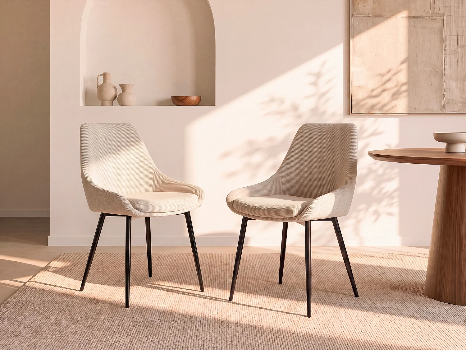 Lot de 2 chaises en velours côtelé et métal - Crème - MASURIE
