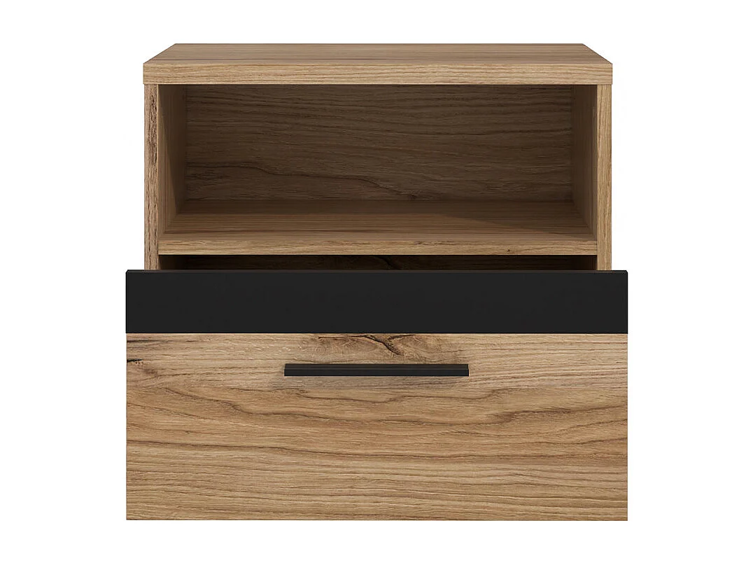 Table de chevet 1 tiroir 1 niche décor bois de chêne et noir - KAMILA
