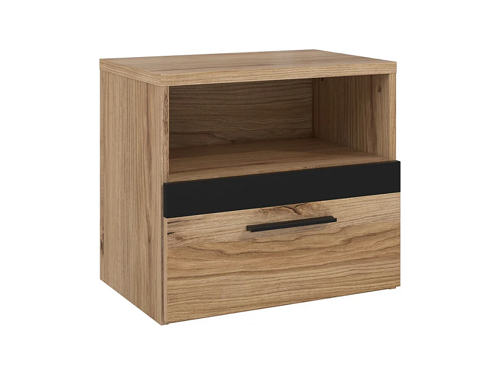 Table de chevet 1 tiroir 1 niche décor bois de chêne et noir - KAMILA