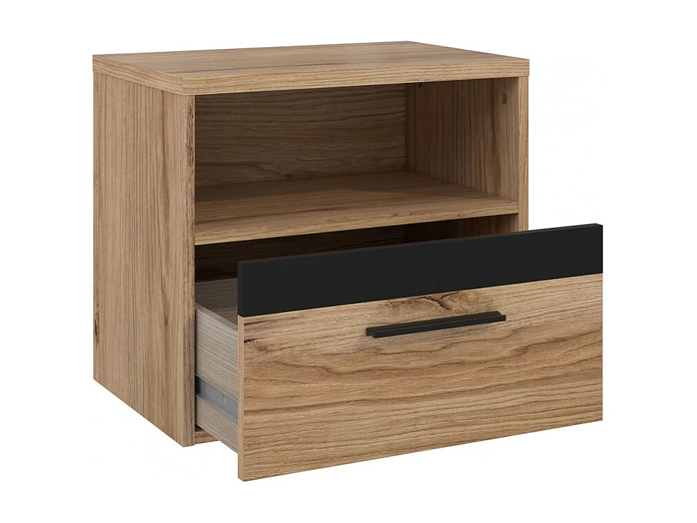 Table de chevet 1 tiroir 1 niche décor bois de chêne et noir - KAMILA