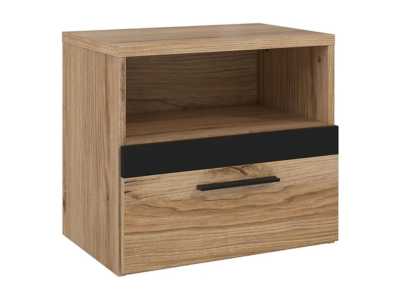 Table de chevet 1 tiroir 1 niche décor bois de chêne et noir - KAMILA