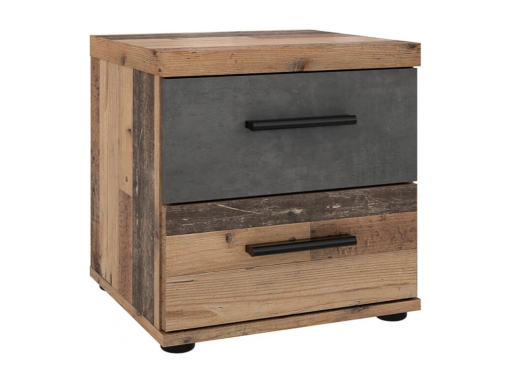 Table de chevet 2 tiroirs décor bois vintage et béton gris - BUCKY