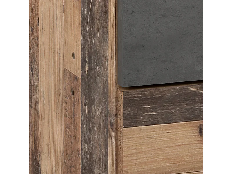 Table de chevet 2 tiroirs décor bois vintage et béton gris - BUCKY