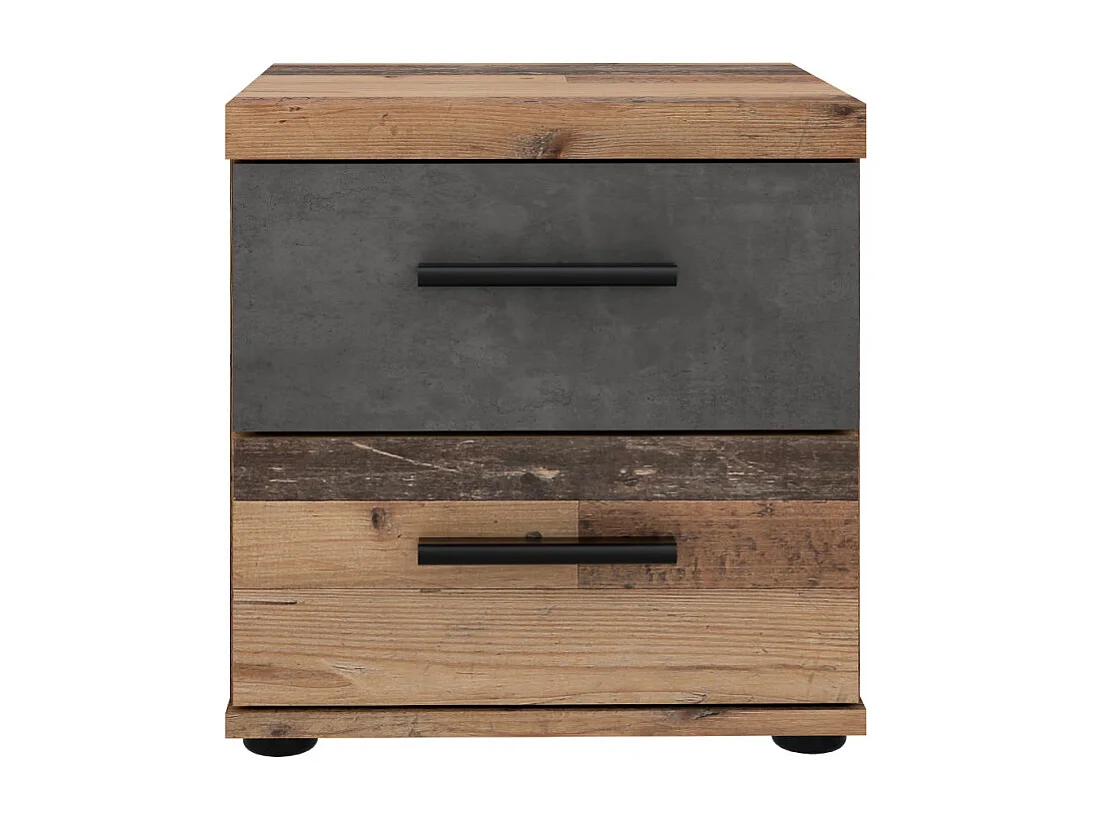 Table de chevet 2 tiroirs décor bois vintage et béton gris - BUCKY