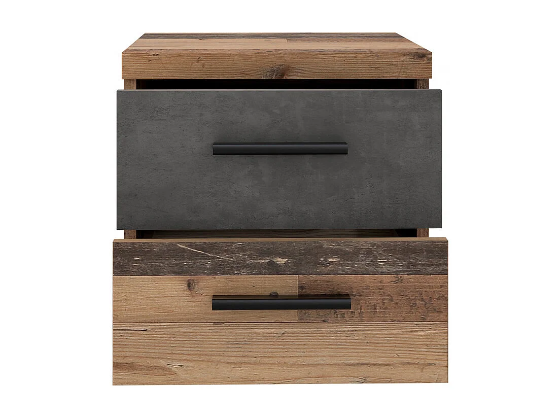 Table de chevet 2 tiroirs décor bois vintage et béton gris - BUCKY