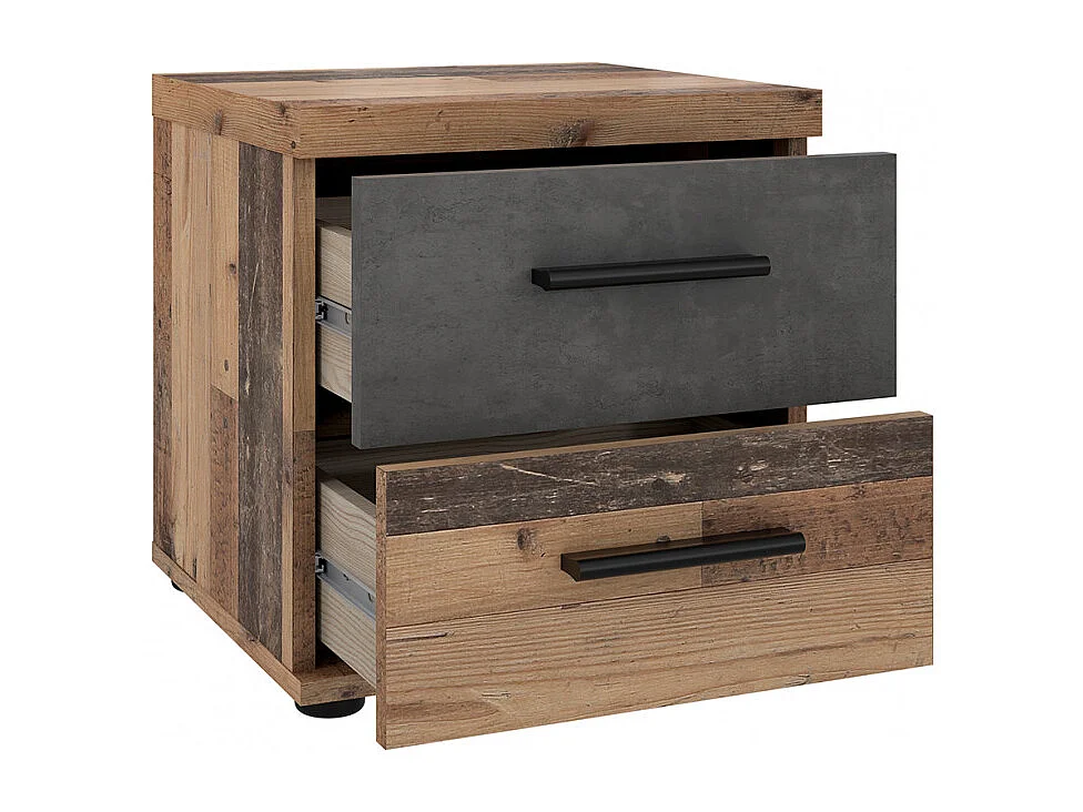 Table de chevet 2 tiroirs décor bois vintage et béton gris - BUCKY