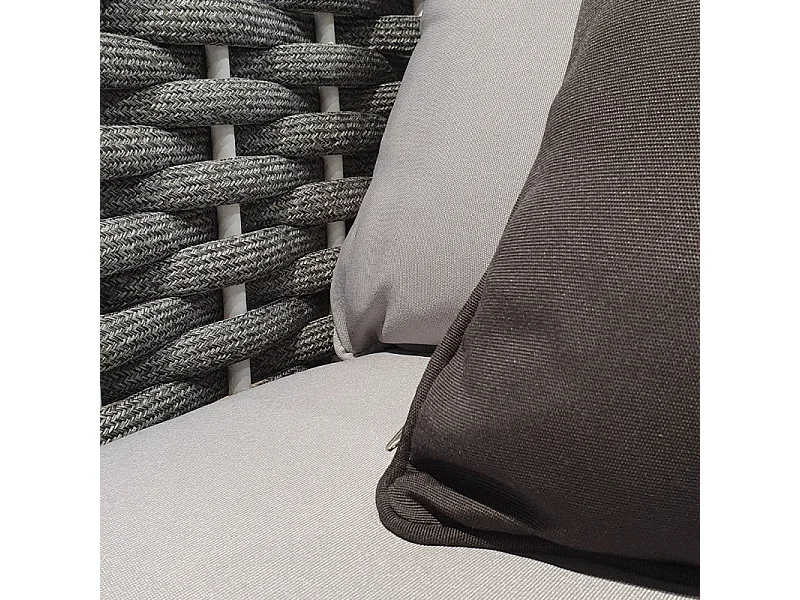 Fauteuil bas de jardin en aluminium blanc et tressage gris - RISE