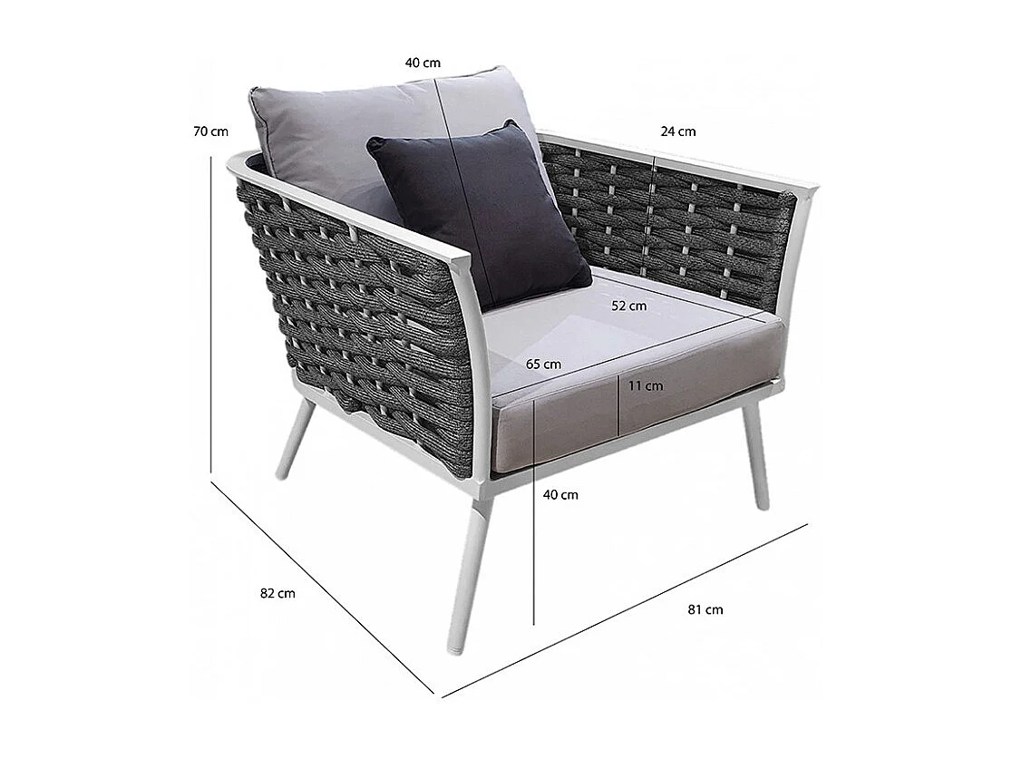 Fauteuil bas de jardin en aluminium blanc et tressage gris - RISE