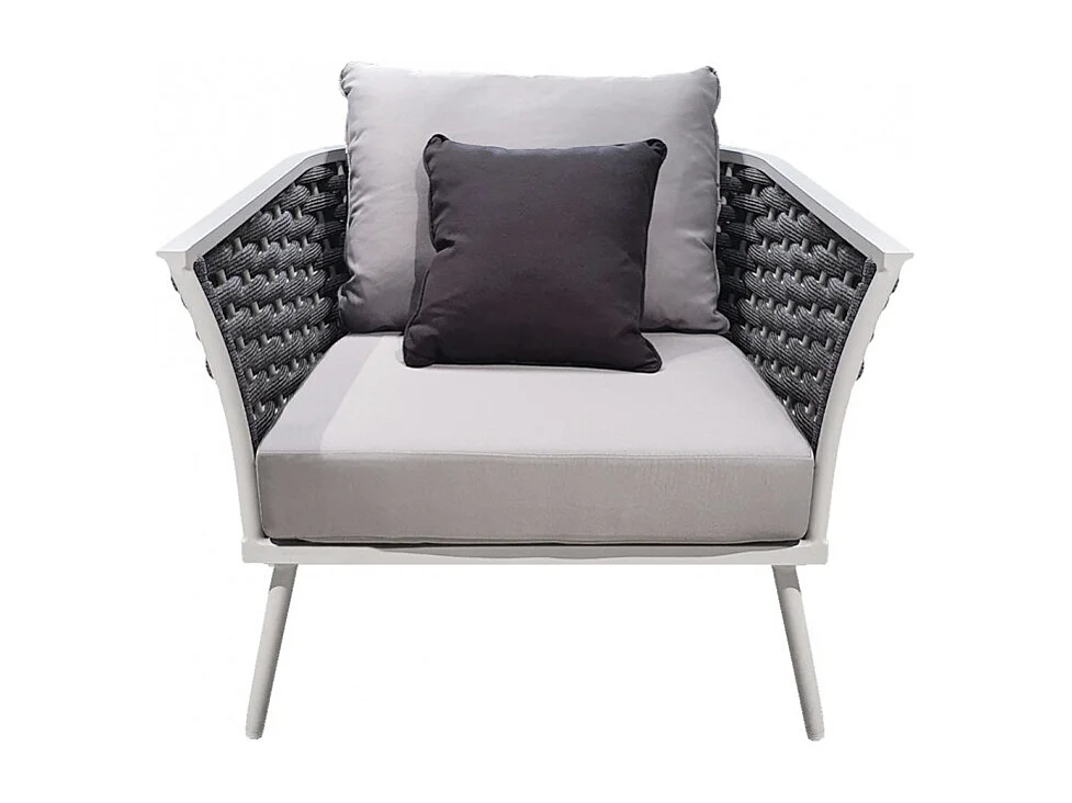 Fauteuil bas de jardin en aluminium blanc et tressage gris - RISE