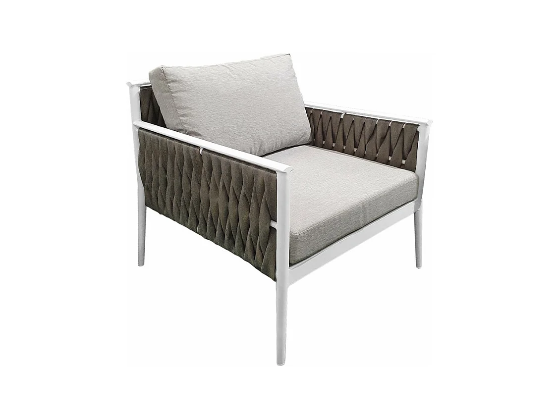 Fauteuil bas de jardin en tissu gris et textilène tressé - CAMI