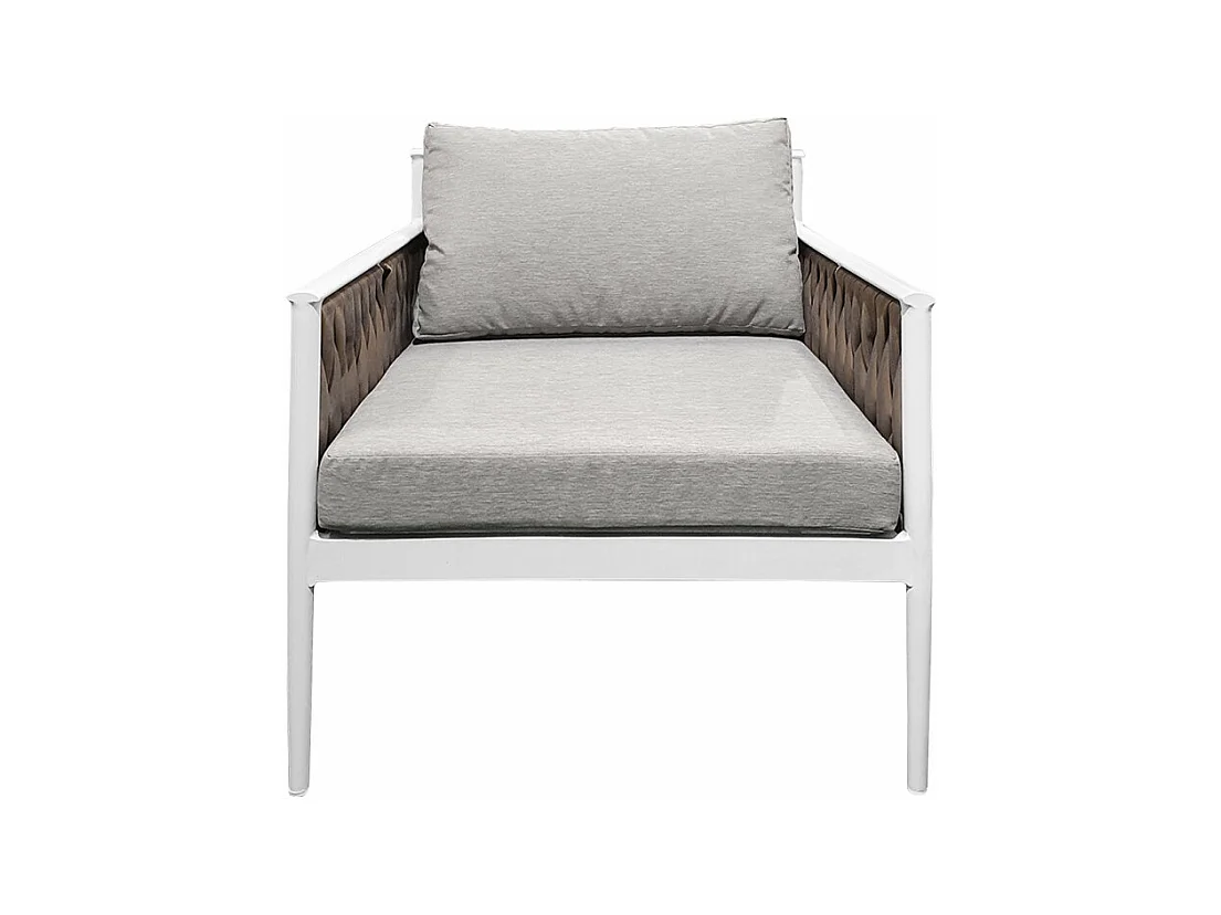 Fauteuil bas de jardin en tissu gris et textilène tressé - CAMI