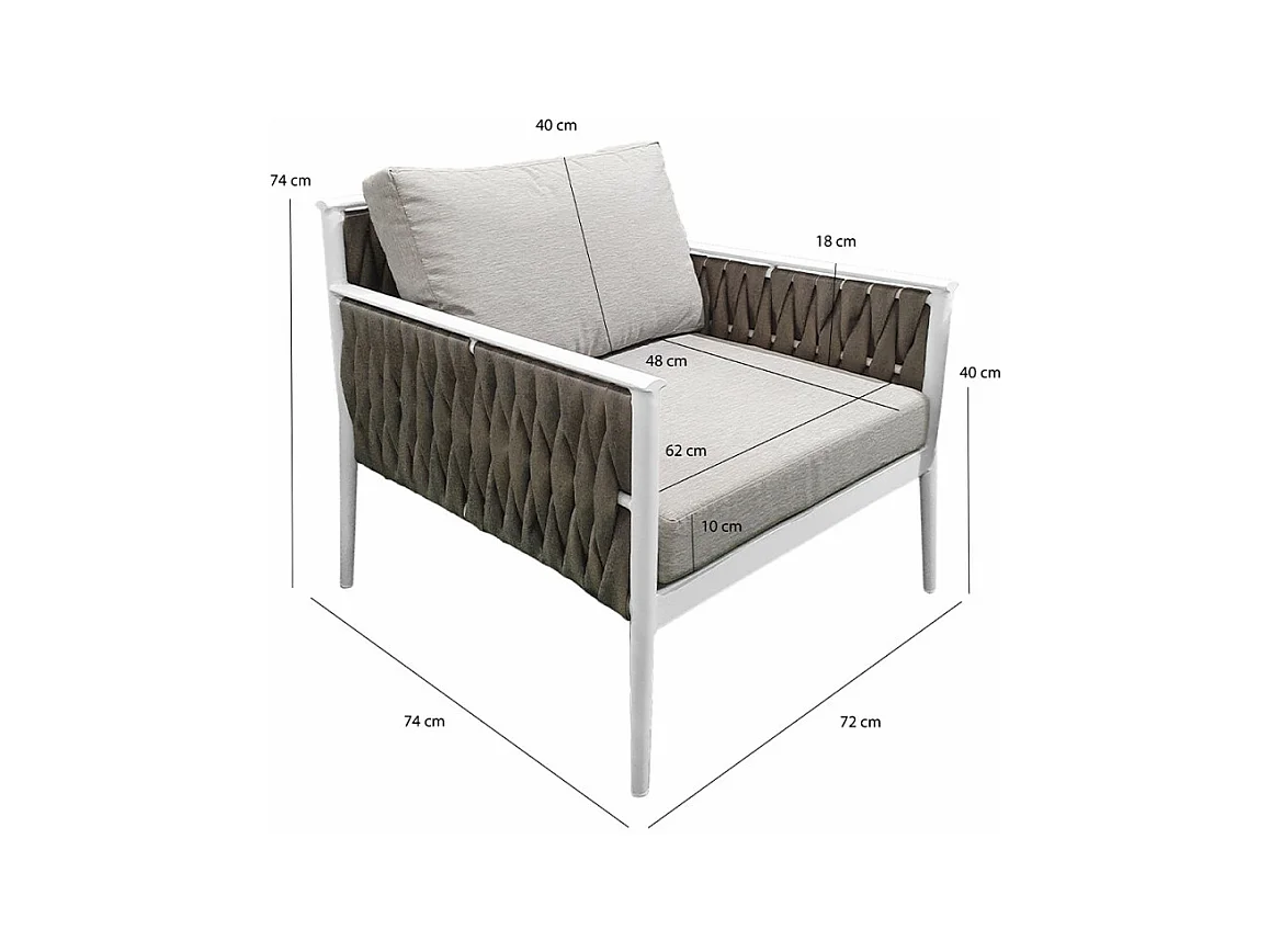 Fauteuil bas de jardin en tissu gris et textilène tressé - CAMI