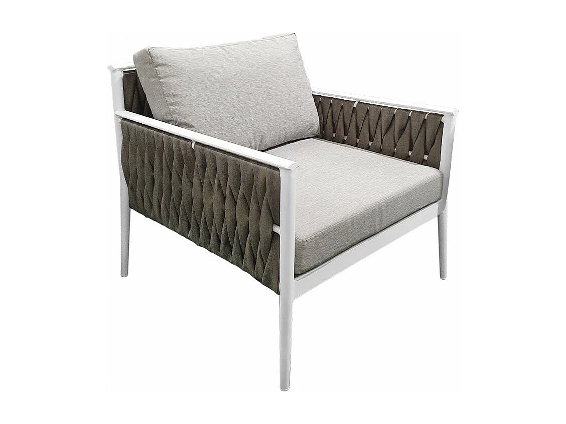 Fauteuil bas de jardin en tissu gris et textilène tressé - CAMI