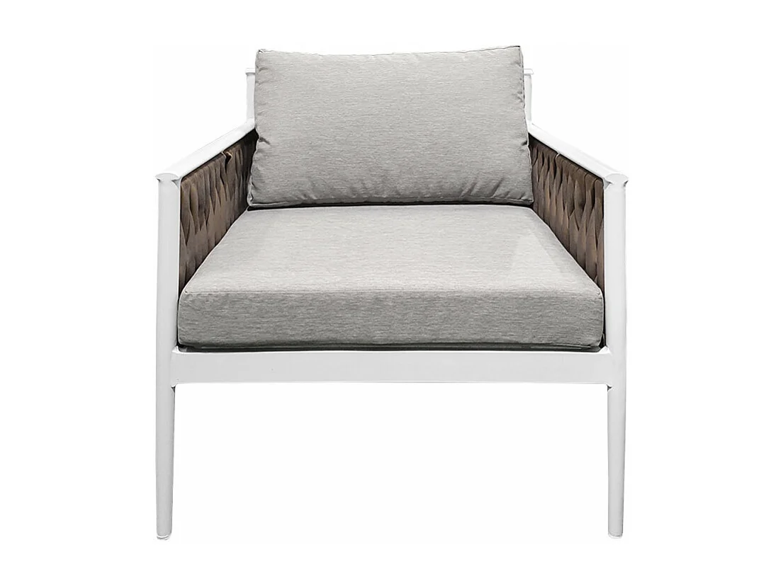 Fauteuil bas de jardin en tissu gris et textilène tressé - CAMI