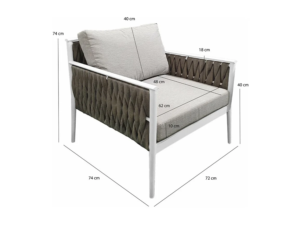 Fauteuil bas de jardin en tissu gris et textilène tressé - CAMI