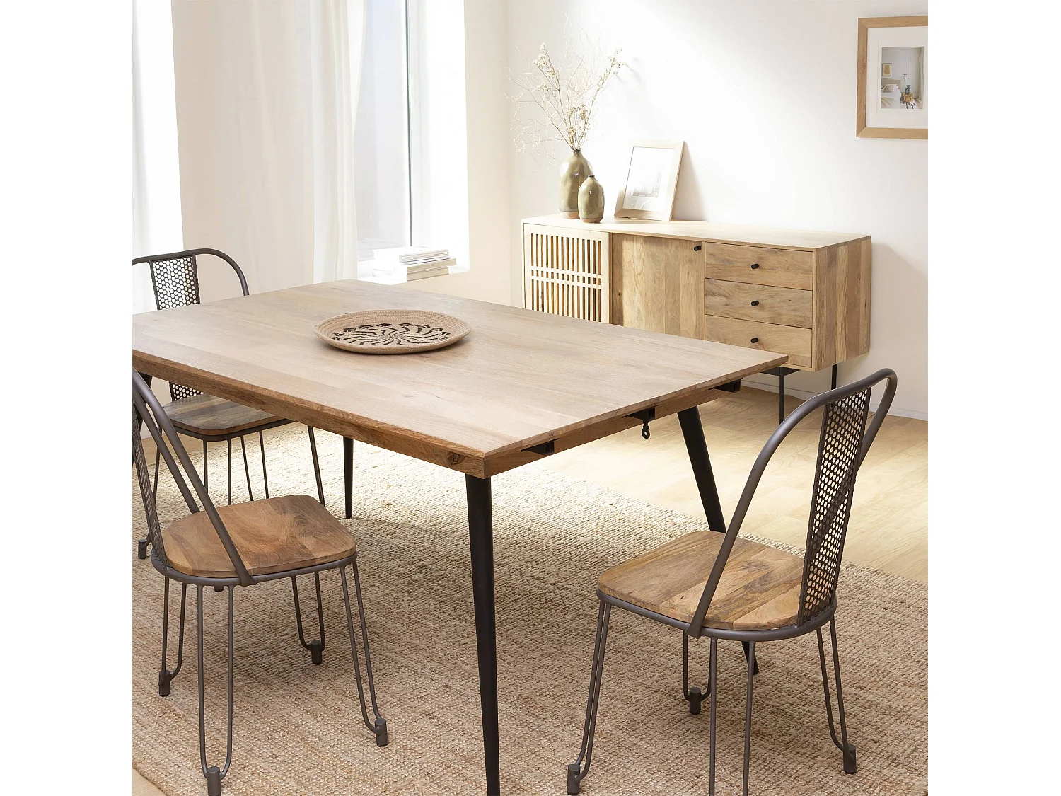 Table à manger avec allonges en bois de manguier Pia