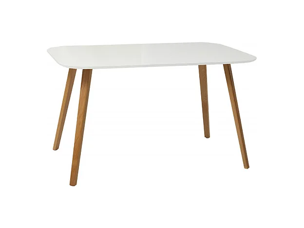 Table rectangulaire 130 cm plateau blanc avec pieds en bois - JUNE