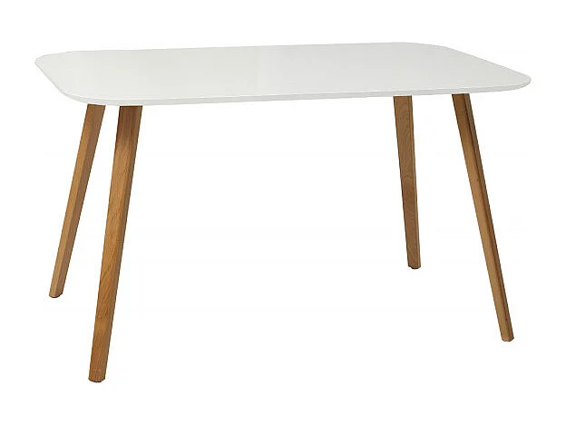 Table rectangulaire 130 cm plateau blanc avec pieds en bois - JUNE