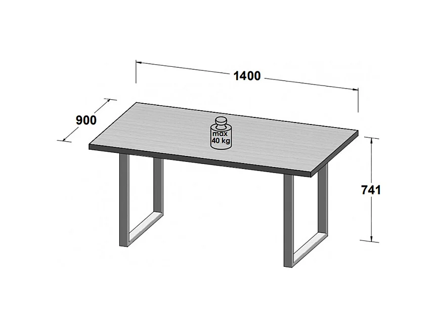 Table de repas 140 cm décor chêne et pieds luge métal noir - CORSE 02