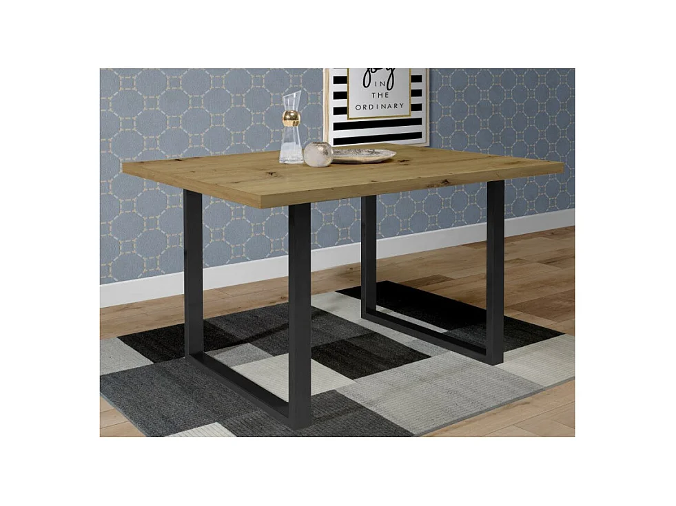 Table de repas 140 cm décor chêne et pieds luge métal noir - CORSE 02