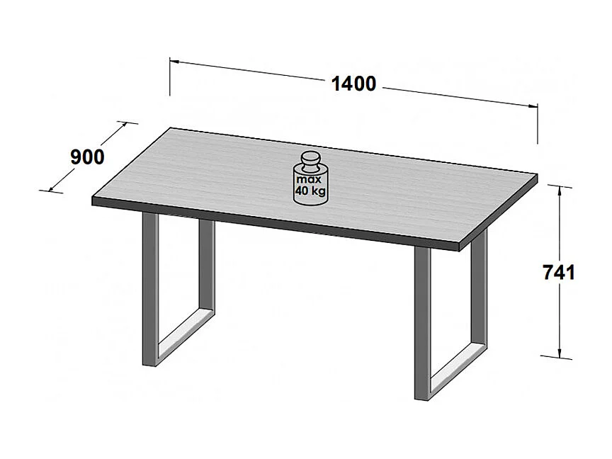 Table de repas 140 cm décor chêne et pieds luge métal noir - CORSE 02