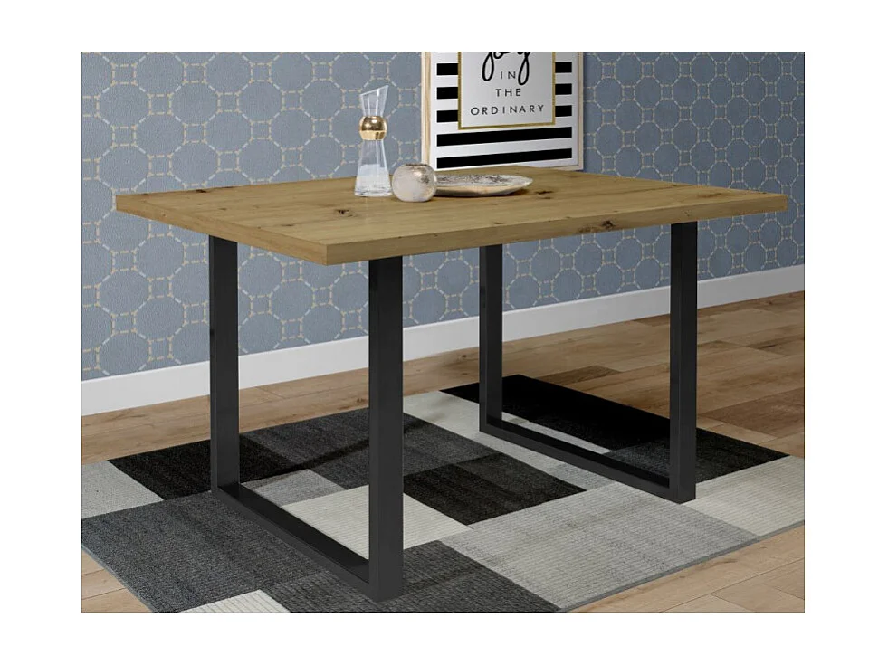 Table de repas 140 cm décor chêne et pieds luge métal noir - CORSE 02