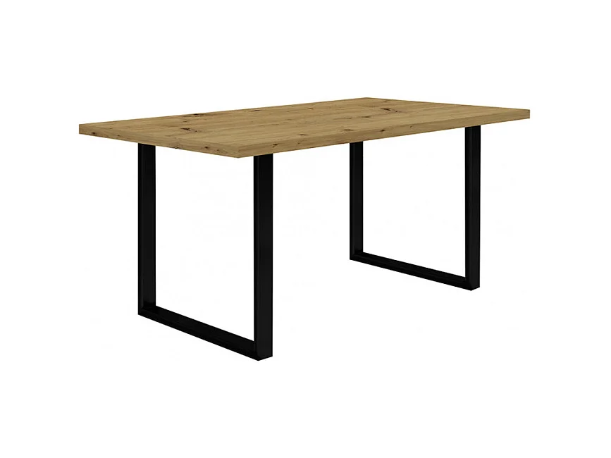 Table de repas 160 cm décor chêne et pieds luge métal noir - CORSE 02