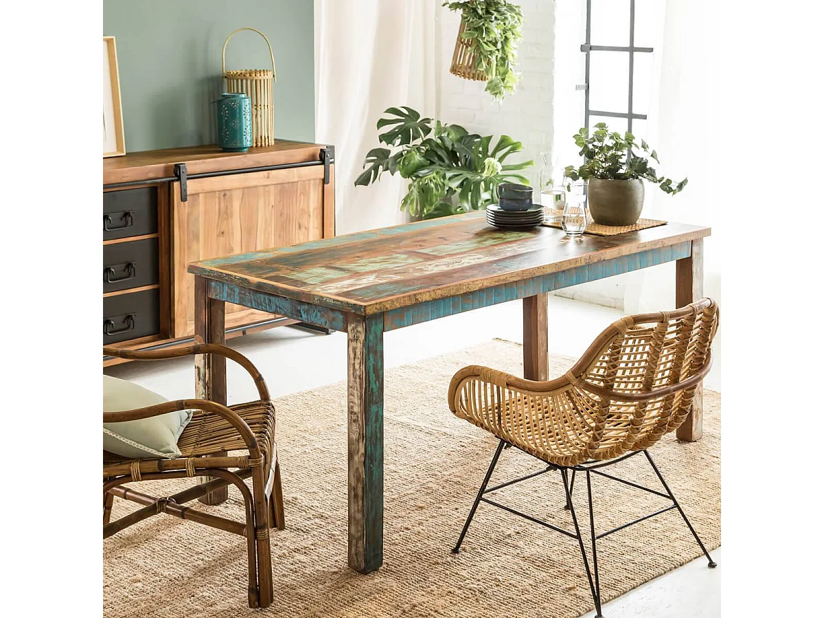 Table à manger en bois recyclé coloré Ethnik