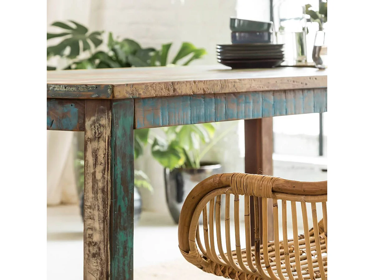 Table à manger en bois recyclé coloré Ethnik