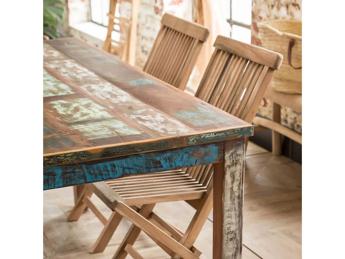 Table à manger en bois recyclé coloré Ethnik