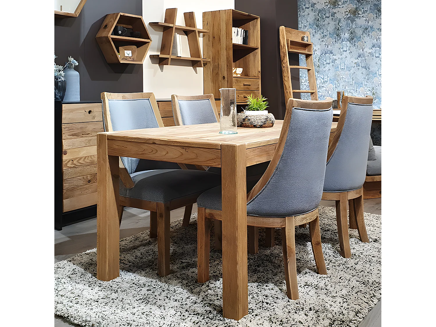 Table de repas L.160 cm rectangulaire en bois de pin recyclé - CHALET