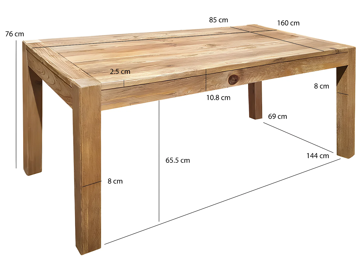 Table de repas L.160 cm rectangulaire en bois de pin recyclé - CHALET