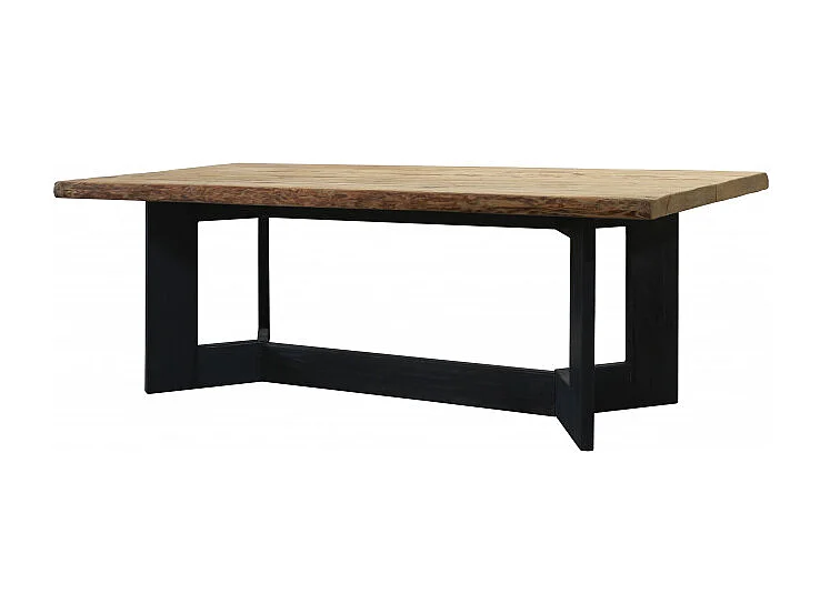 Table repas 220 x 100 cm en bois de pin recyclé pieds noirs - CABANON