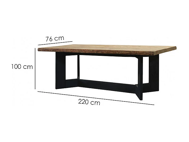 Table repas 220 x 100 cm en bois de pin recyclé pieds noirs - CABANON