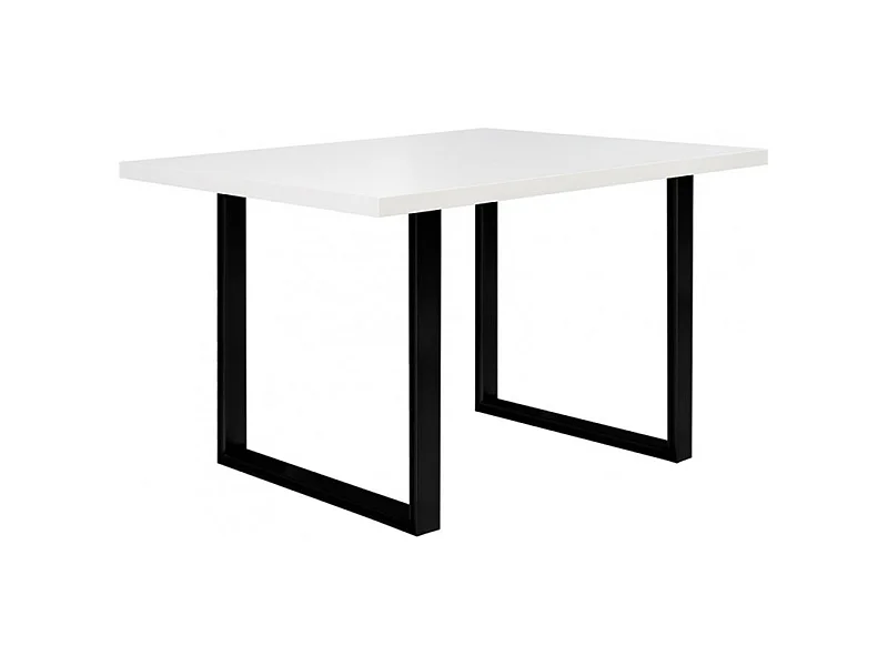 Table de repas 140 cm plateau blanc pieds luge métal noir - LOIRE 02