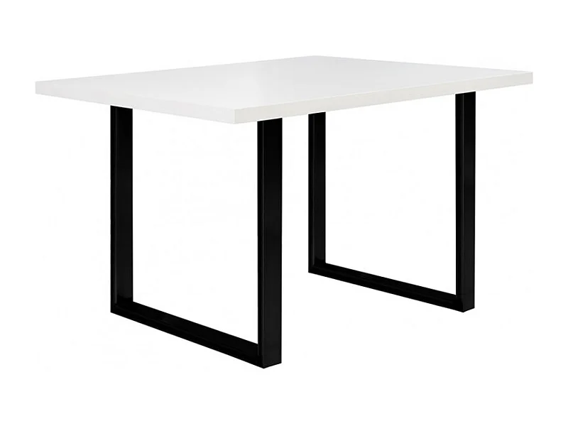 Table de repas 140 cm plateau blanc pieds luge métal noir - LOIRE 02