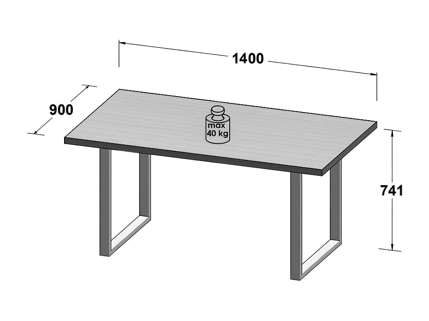 Table de repas 140 cm décor bois vintage pieds métal noir - MARNE 02