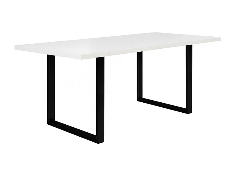 Table de repas 180 cm plateau blanc pieds luge métal noir - LOIRE 02
