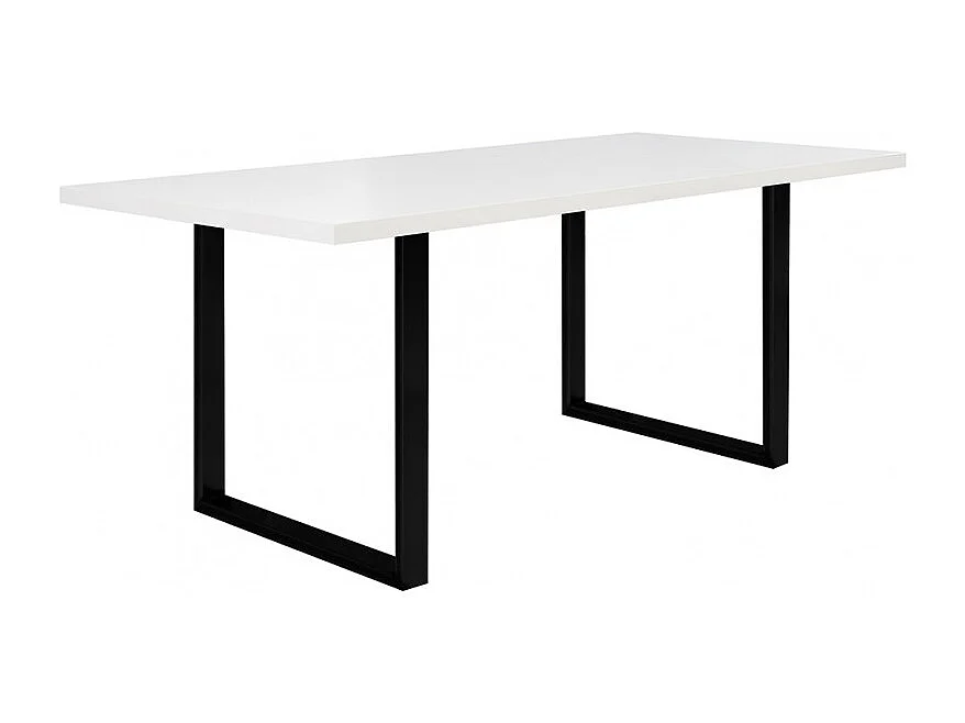 Table de repas 180 cm plateau blanc pieds luge métal noir - LOIRE 02
