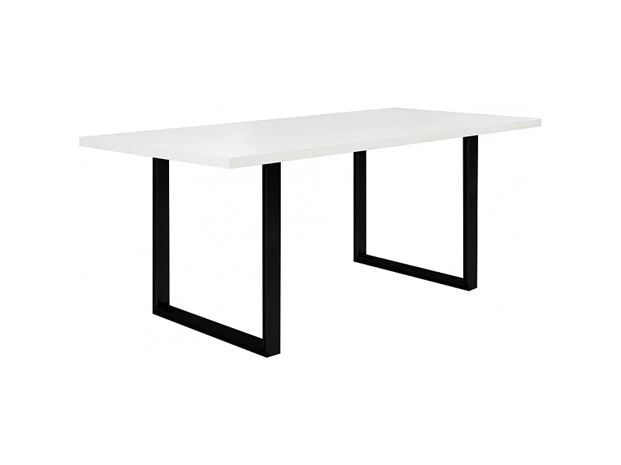 Table de repas 180 cm plateau blanc pieds luge métal noir - LOIRE 02