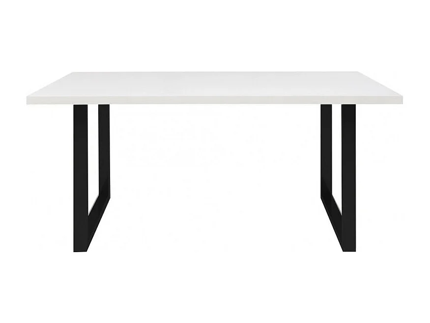 Table de repas 180 cm plateau blanc pieds luge métal noir - LOIRE 02