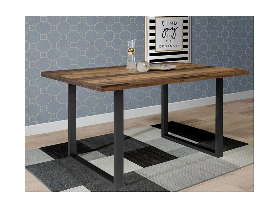 Table de repas 160 cm décor bois vintage pieds métal noir - MARNE 02