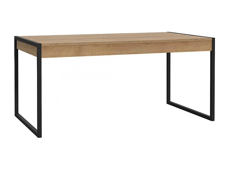 Table 166 cm 2 tiroirs décor bois chêne et pieds métal noir mat - MODE