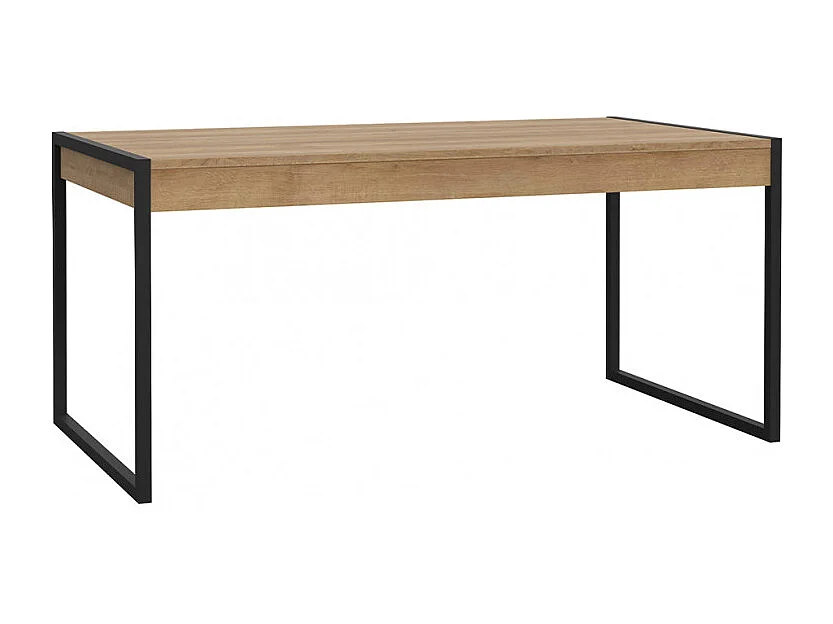 Table 166 cm 2 tiroirs décor bois chêne et pieds métal noir mat - MODE