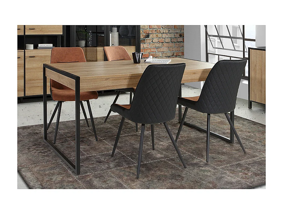 Table 166 cm 2 tiroirs décor bois chêne et pieds métal noir mat - MODE