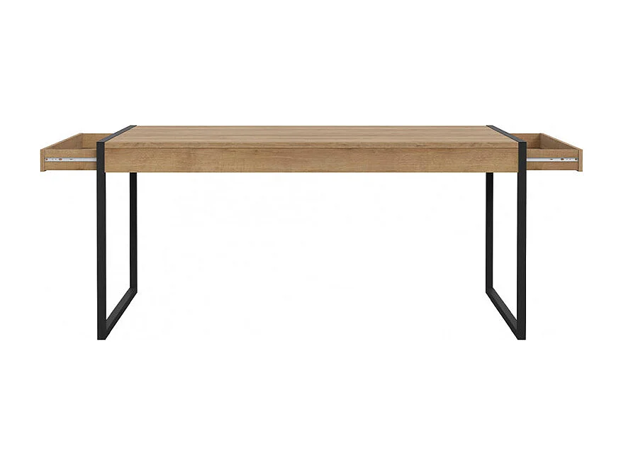 Table 166 cm 2 tiroirs décor bois chêne et pieds métal noir mat - MODE